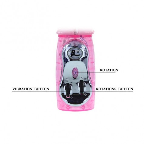 Розовый вибратор-ротатор с бусинами и клиторальным стимулятором - 26 см.